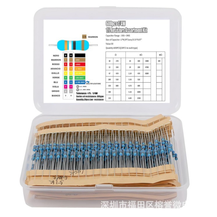 600 шт. 1/4 Вт комплект металл – обзор и цена Resistor Kit 1 4W