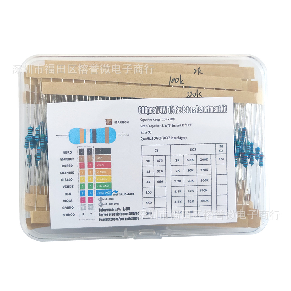 600 шт. 1/4 Вт комплект металл – обзор и цена Resistor Kit 1 4W